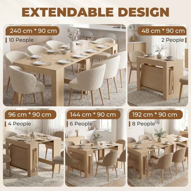 HOMCOM Tavolo Consolle Estendibile con 5 Lunghezze Regolabili per 10 Persone, Stile Moderno Minimalista, Effetto Legno Chiaro