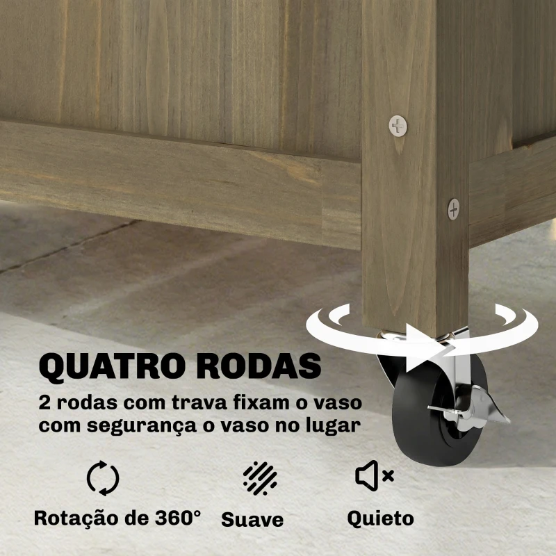 Outsunny Floreira de Madeira com Grade Metálica e Rodas para Plantas Trepadeiras Vaso Elevado 72x36x168 cm Carbonizado