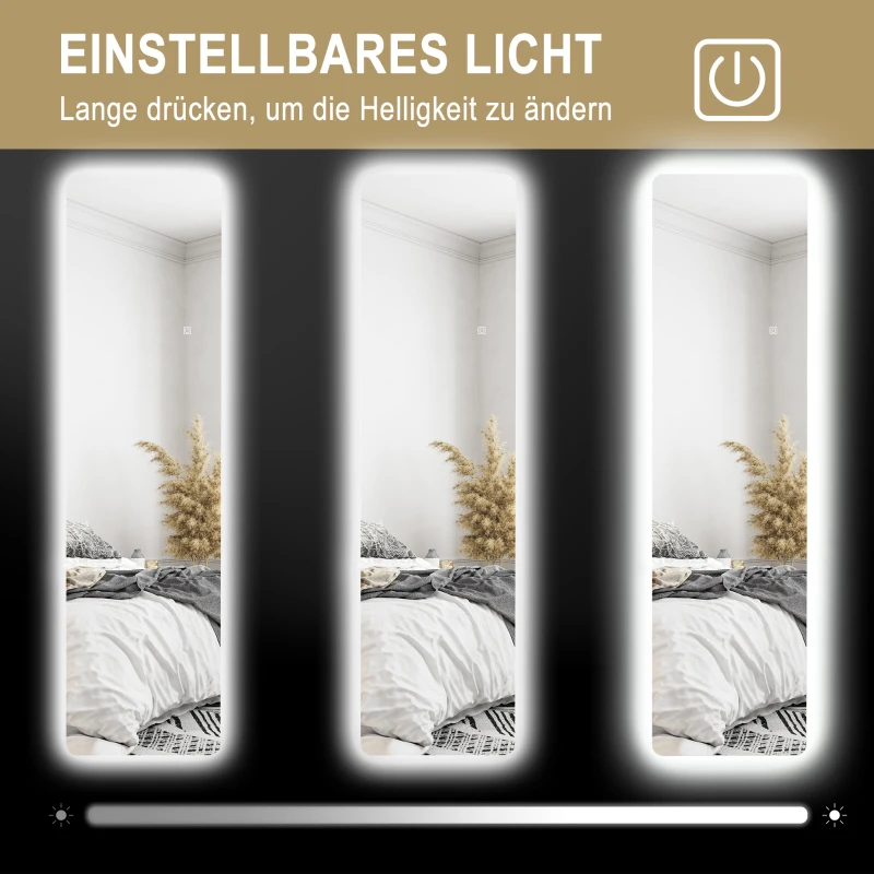 HOMCOM LED Ganzkörperspiegel, touch-bediening, dimbaar, frameloos, 40 x 150 cm