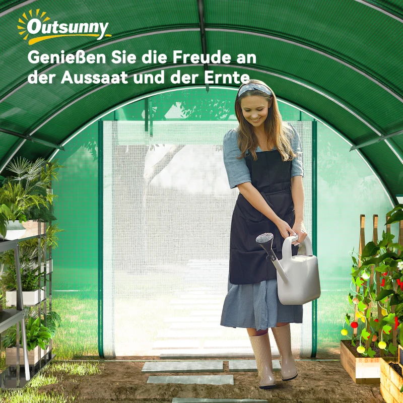Outsunny 6 x 3 x 2 m polytunnelkas met zonneschermnet, oprolbare zijwanden, kunststofafdekking, stalen frame, groen