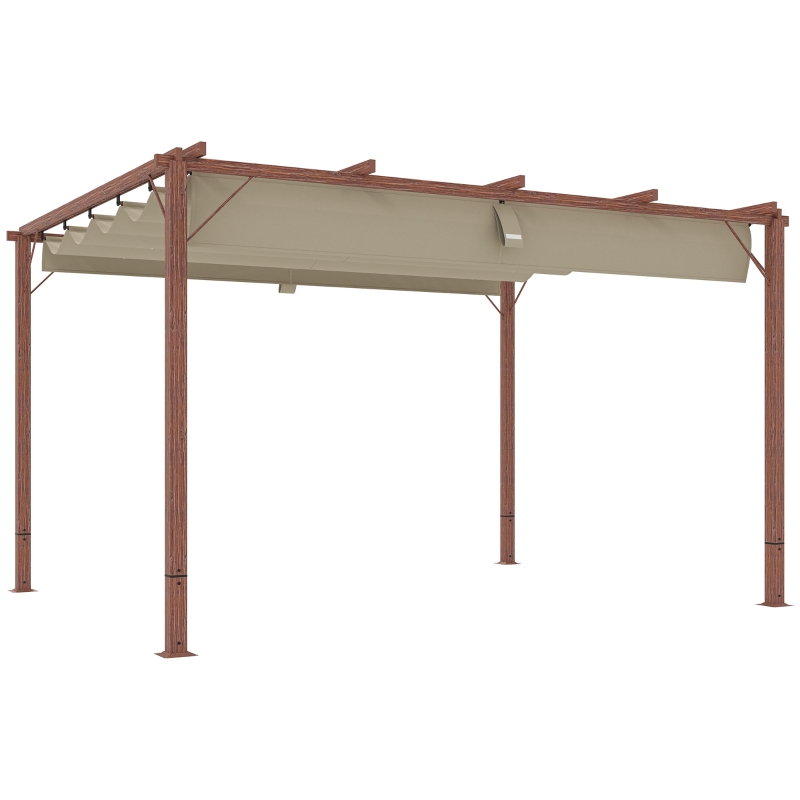 Outsunny 3 x 4 m Garten-Pergola, Verstellbares Terrassendach, Aluminium-Rahmen, UPF30+ Sonnenschutz, Naturholz