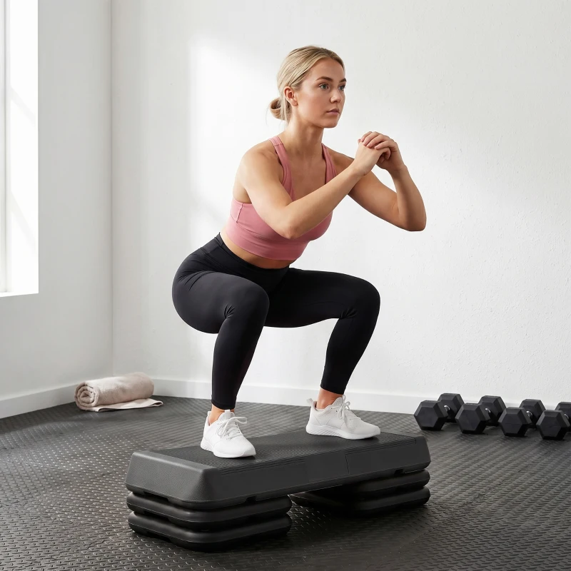 SPORTNOW Stepper aérobic fitness hauteur réglable 3 niveaux 10/15/20 cm surface antidérapante plastique, gris