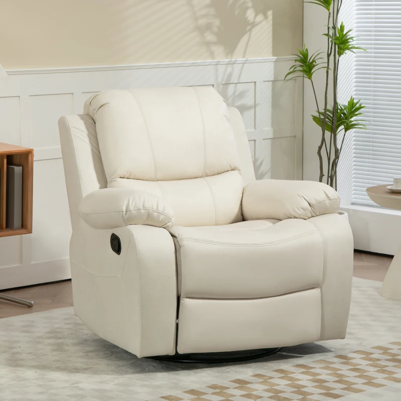 HOMCOM Relaxsessel, verstellbare Lehne & Fußstütze, drehbar, bis 150 kg, Stahlrahmen, 93x100x98cm, Cremeweiß(m-2)
