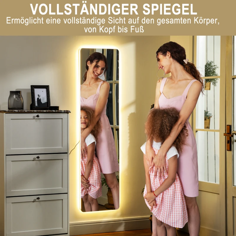 HOMCOM LED Ganzkörperspiegel, touch-bediening, dimbaar, frameloos, 40 x 150 cm