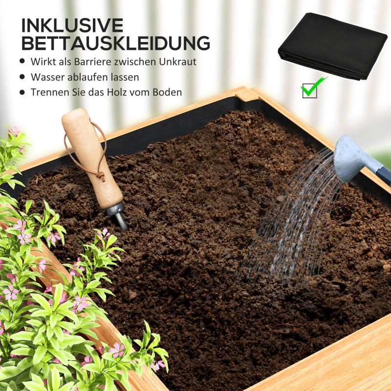 Outsunny Hochbeet, Pflanzenbeet aus Holz mit 3 Pflanzzonen, für Gemüse, Kräuter, Blumen, 140 x 60 x 40 cm