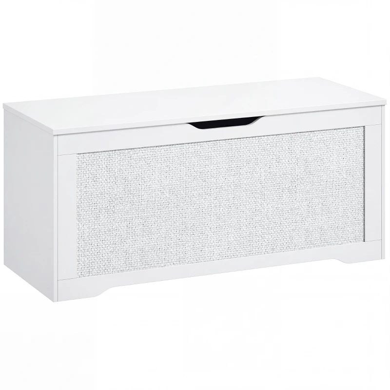 HOMCOM Cufăr de depozitare 108 L Bancă de depozitare cu panou din ratán Capac Brațe de susținere pentru hol 80x40x45cm Alb