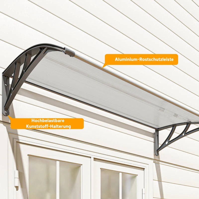 Outsunny Deurafdak, bescherming tegen regen, wind en hagel, polycarbonaat, aluminium verbindingsstangen, 110 x 60 x 18 cm, grijs