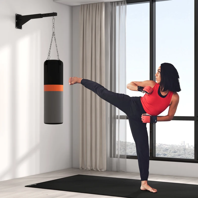 SPORTNOW Suporte para Saco de Boxe de Parede com Distância Ajustável de 45-65 cm Gancho Giratório de 360° e Correntes Preto