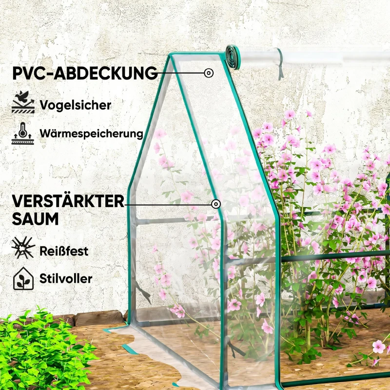 Outsunny Kas met ritsvenster, winterbestendige buiskas van staal 360 x 90 x 90 cm transparant