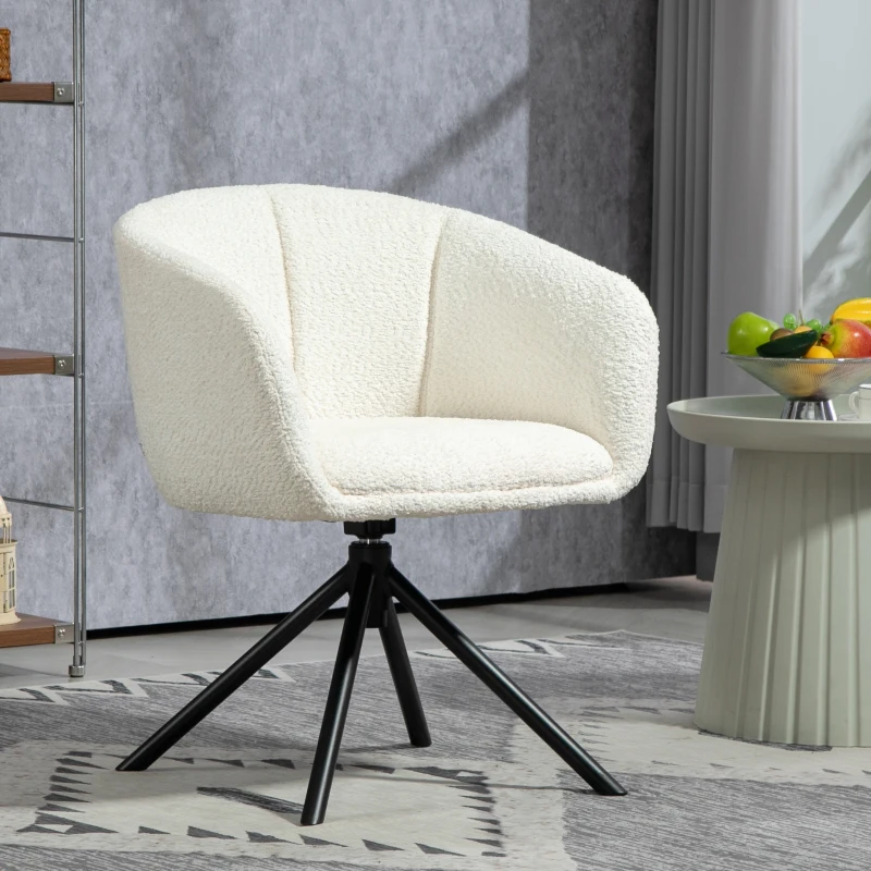 HOMCOM Fauteuil, Gestoffeerde Stoel met Comfortabele Zitschaal, Draaibaar, Knusse Bekleding, tot 120 kg, Crèmewit