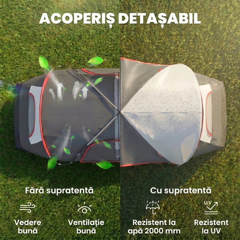 Outsunny Cort de Camping pentru 6 Persoane cu 2 Camere Separate, Poliester și Fibră de Sticlă, 450x215x180 cm, Gri