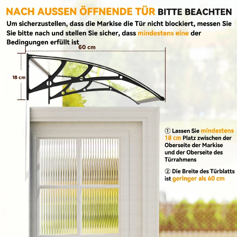 Outsunny Deurluifel/raamluifel, weersbestendig, transparant, aluminium stangen/polycarbonaat, 110 x 60 x 18 cm