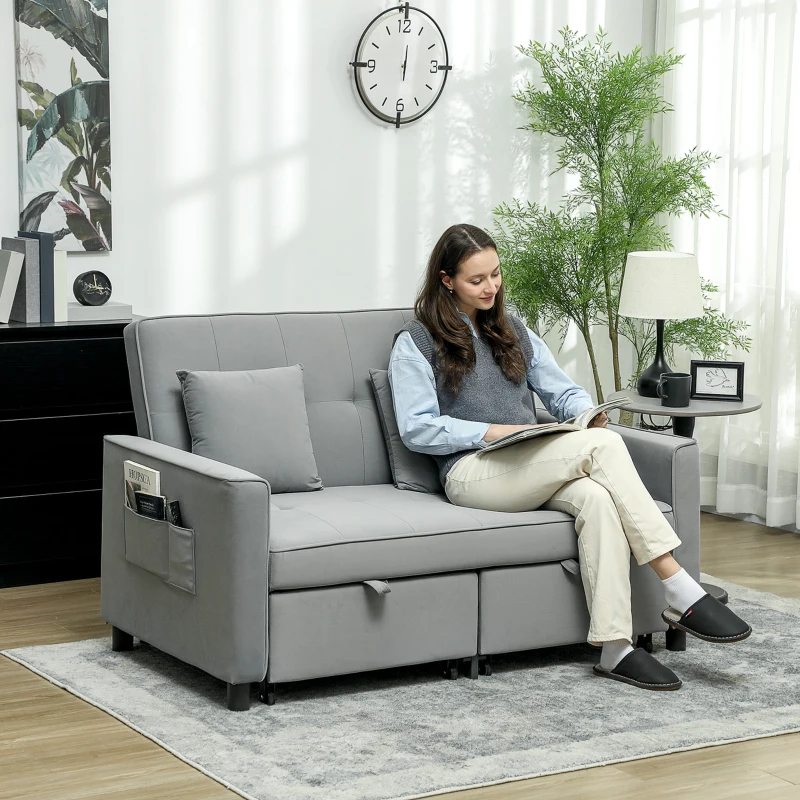HOMCOM 4-in-1 bank, verstelbare sofa, slaapbank, met kussens, stoffen bekleding, voor woonkamer, slaapkamer, grijs