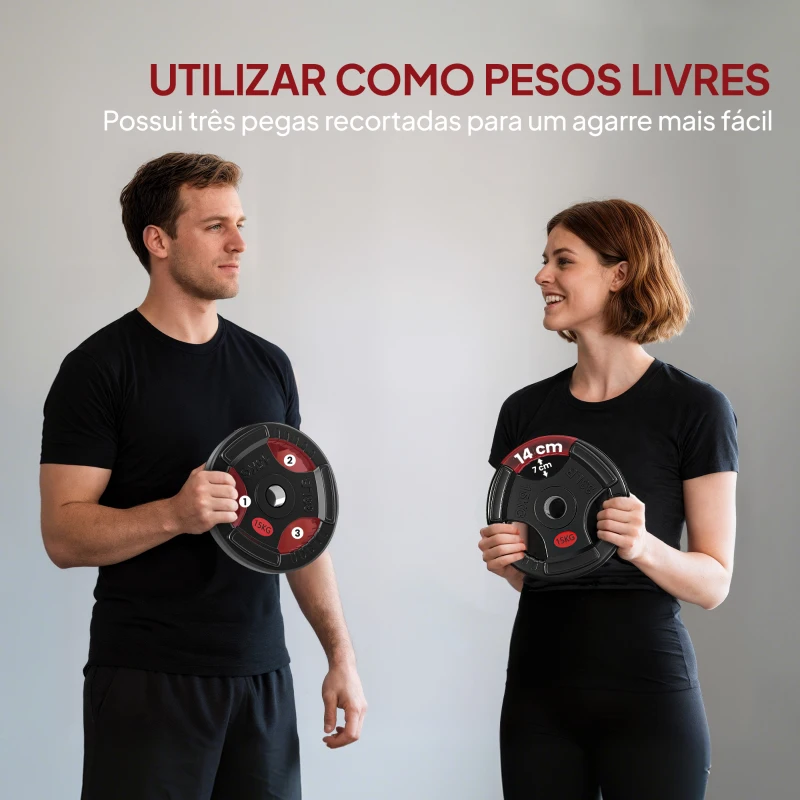 SPORTNOW Discos de Pesos com Orifício de Ø50 mm 2 Discos de 15 kg com Triplo Aperto para Halteres e Barras Ø34x5 cm Preto