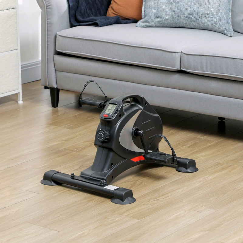 SPORTNOW Mini-trainingswiel, voetpedaaltrainer, trainingsapparaat met 8 weerstandsniveaus, LCD-display, metaal, kunststof, zwart