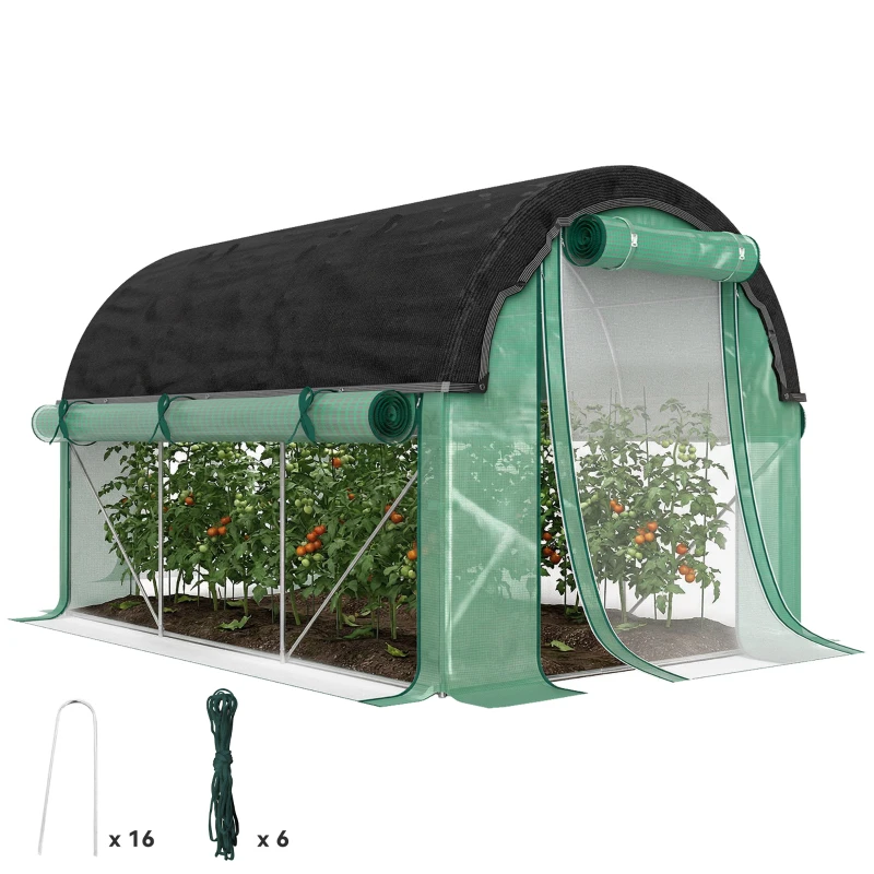 Outsunny 3 x 2 x 2 m polytunnelkas met zonneschermnet, oprolbare zijwanden, kunststofafdekking, stalen frame, groen