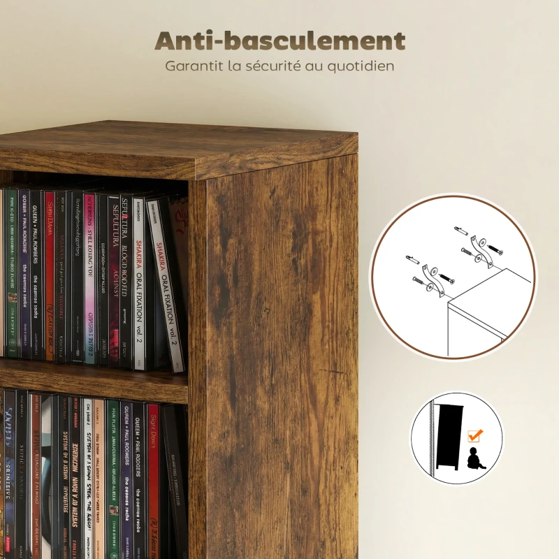 HOMCOM Lot de 2 étagères colonnes armoire de rangement CD-DVD 12 compartiments 21 x 22,5 x 88,5 cm capacité 204 CD marron