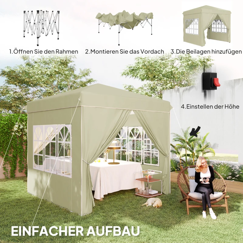 Outsunny 2,5 x 2,5 m pop-up paviljoen met zijwanden en draagtas, UPF50+ in hoogte verstelbaar tuintent, Cremewit