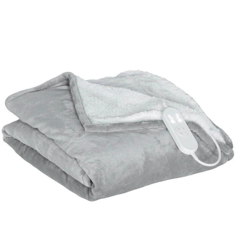 HOMCOM Couverture chauffante, plaid chauffant, 9 niveaux de chauffage, minuterie 9H, lavable en machine, 180x130cm, gris