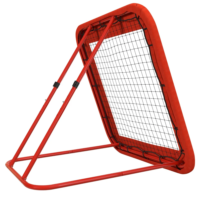 HOMCOM Voetbal-terugkaatsnet, verstelbaar, opvouwbaar, metalen frame, weerbestendig PE-net, incl. haringen, Rood