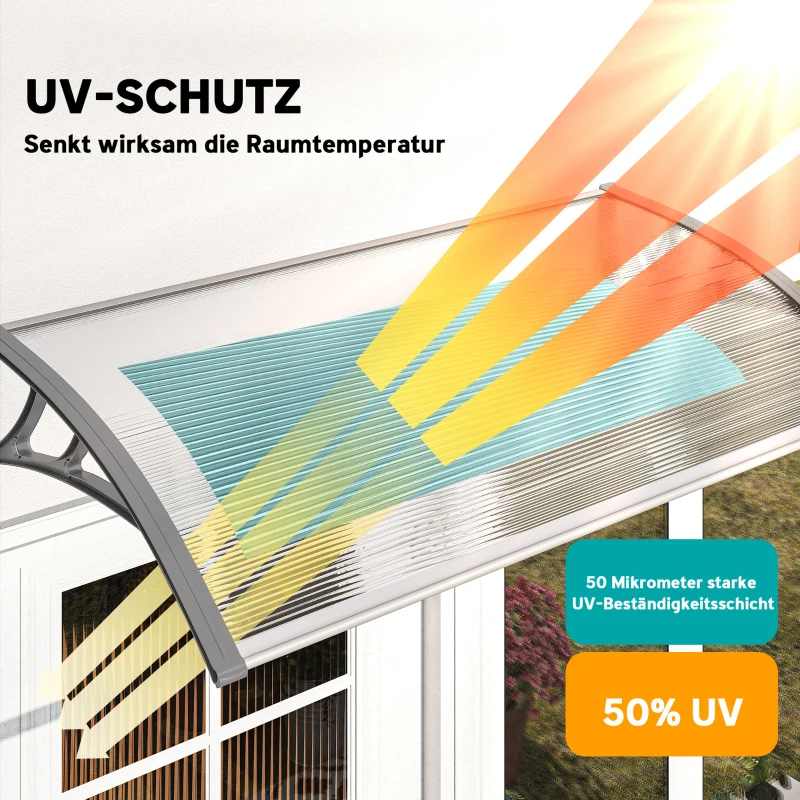 Outsunny Deurafdak, bescherming tegen regen, wind en hagel, polycarbonaat, aluminium verbindingsstangen, 110 x 60 x 18 cm, grijs