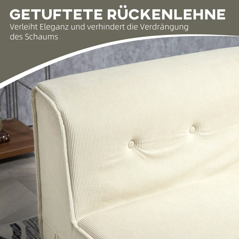 HOMCOM 2-in-1 Bodemsofa – Opvouwbare Slaapbank met Kordstructuur, Comfortabel Gestoffeerd, Draagvermogen tot 240 kg – Voor Woonkamer & Slaapkamer – Crèmewit