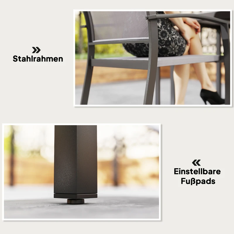 Outsunny 3-delig eetset, buitentafel in houtlook, 2 stoelen, weerbestendig, stalen frame, terrasmeubels, Grijs