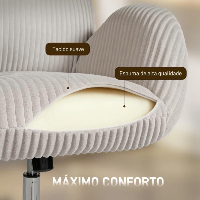 HOMCOM Cadeira de Escritório com Apoio de Cabeça Regulável Altura Ajustável Função Basculante 74x70x104-112 cm Cinzento