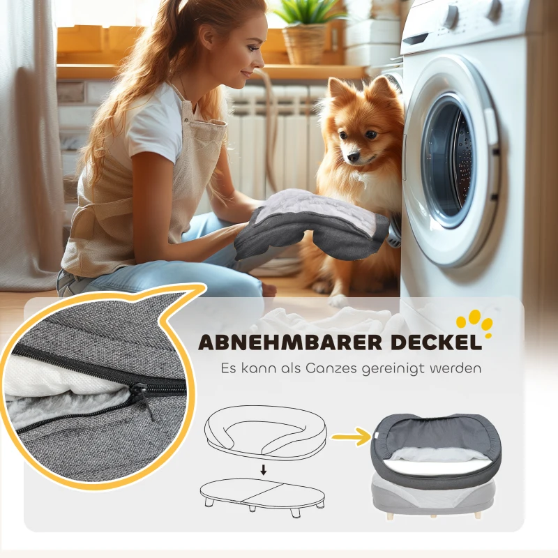 PawHut Hundebett für Hunde bis 25 kg, abnehmbarer Bezug, rutschfeste Füße, 90 x 78 x 25 cm, Grau(m-5)