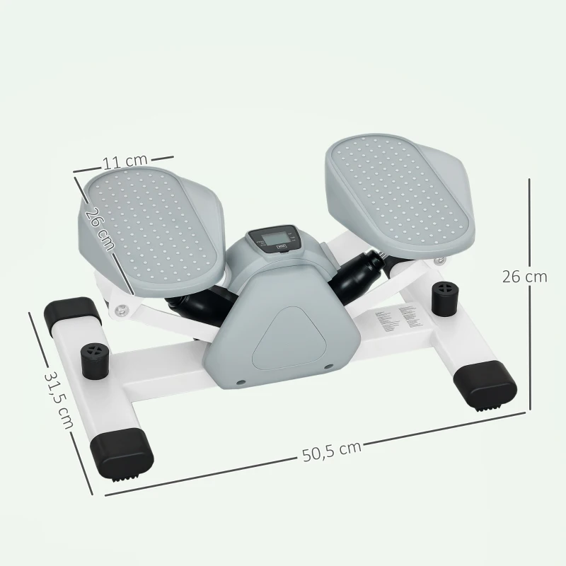 SPORTNOW Mini-stepper, stepmachine voor workouts en fitnessoefeningen, met LCD-monitor en antislippedalen, grijs