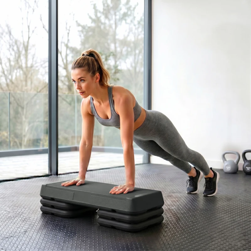 SPORTNOW Stepper aérobic fitness hauteur réglable 3 niveaux 10/15/20 cm surface antidérapante plastique, gris