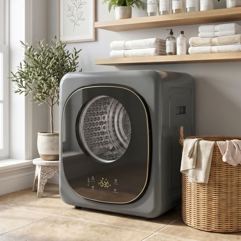 HOMCOM 4 kg Wäschetrockner, kompaktes Design, 5 Modi, Timer, Grau+Schwarz