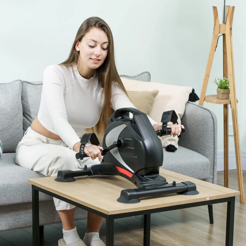 SPORTNOW Mini-trainingswiel, voetpedaaltrainer, trainingsapparaat met 8 weerstandsniveaus, LCD-display, metaal, kunststof, zwart