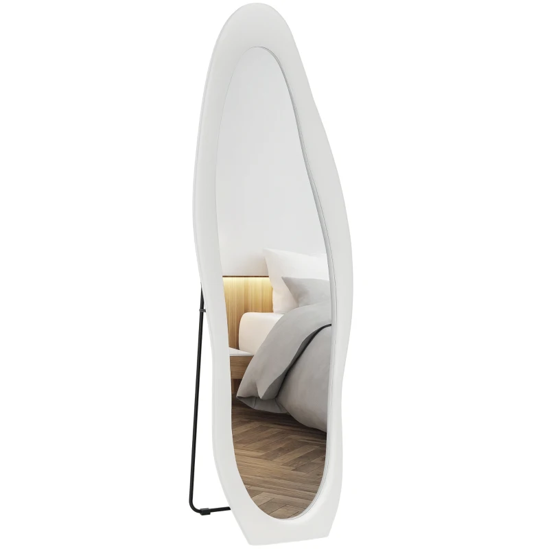 HOMCOM Volledige Lichaamsspiegel, 160 x 50 cm Golvende Staande Spiegel met Fluwelen Rand, Grote Wandspiegel, Passpiegel voor Woonkamer, Slaapkamer, Garderobe, Hal, Wit