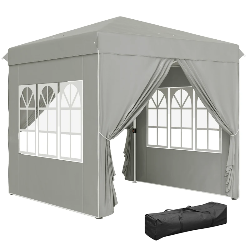 Outsunny 2,5 x 2,5 m Pop-up-Pavillon mit Seitenwänden und Tragetasche, UPF50+ höhenverstellbares Gartenzelt, Hellgrau