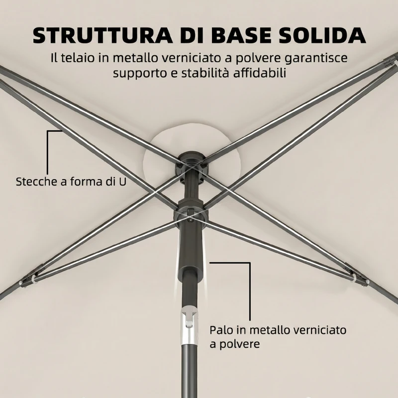 Outsunny Ombrellone Rettangolare con 3 Inclinazioni, in Metallo e Poliestere, 183x122x222 cm, Beige