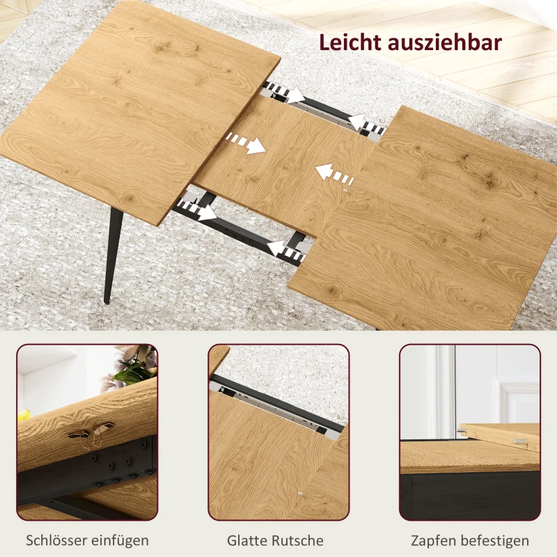 HOMCOM Uitschuifbare eettafel, uitbreidbare tafel voor 6-8 personen, keukentafel met stevige stalen poten(m-5)