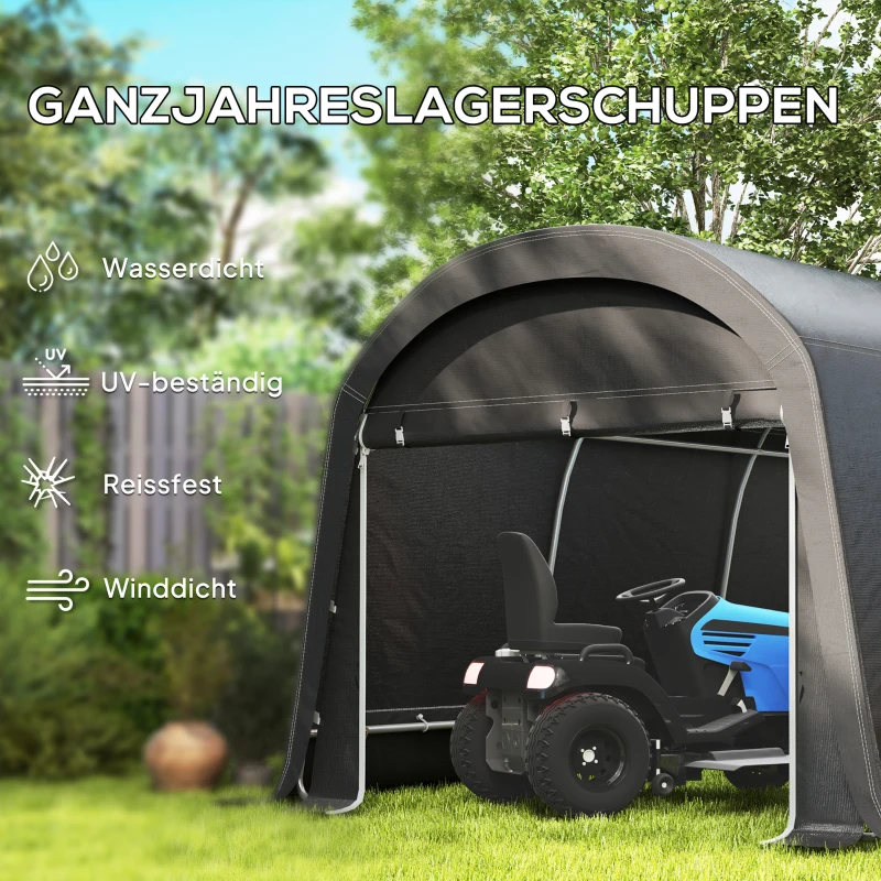 Outsunny /Gartenschuppen mit Kunststoff-Plane, Werkzeugzelt, aufstellbare Garage, 300B x 450T x 230H cm, Dunkelgrau