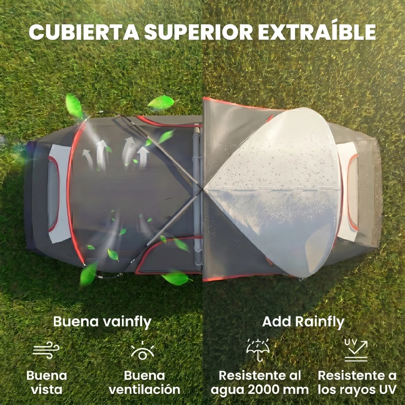 Outsunny Tienda de Campaña Plegable con 2 Habitaciones y Bolsa de Transporte Impermeable para Senderismo 450x215x180 cm Gris