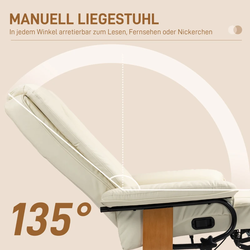 HOMCOM Relaxsessel mit Liegefunktion, drehbar, bis 150 kg, Kunstlederbezug, Stahlrahmen, Cremeweiß(m-4)