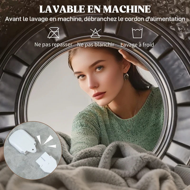HOMCOM Couverture chauffante, plaid chauffant, 9 niveaux de chauffage, minuterie 9H, lavable en machine, 180x130cm, gris