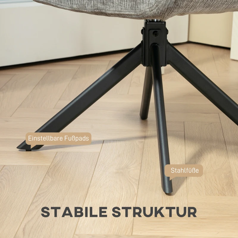 HOMCOM draaistoel loungefauteuil met armleuningen, wol-linnen look, moderne gestoffeerde stoel met knoopdetails, stalen poten, voor woonkamer of slaapkamer, donkergrijs