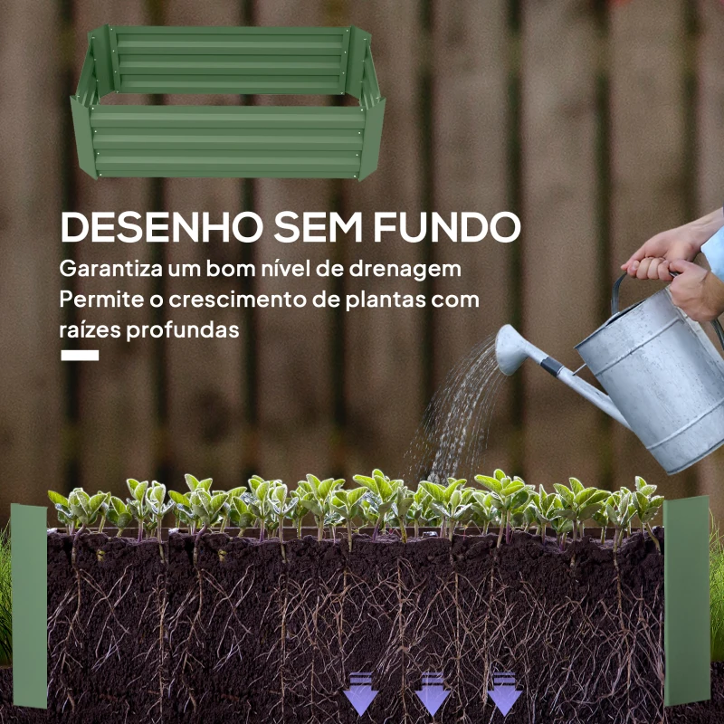 Outsunny Conjunto de 2 Caixas de Plantio de Aço Caixa de Plantio Quadrada para Cultivos de Plantas Flores Pátio Exterior 100x50x30 cm Verde
