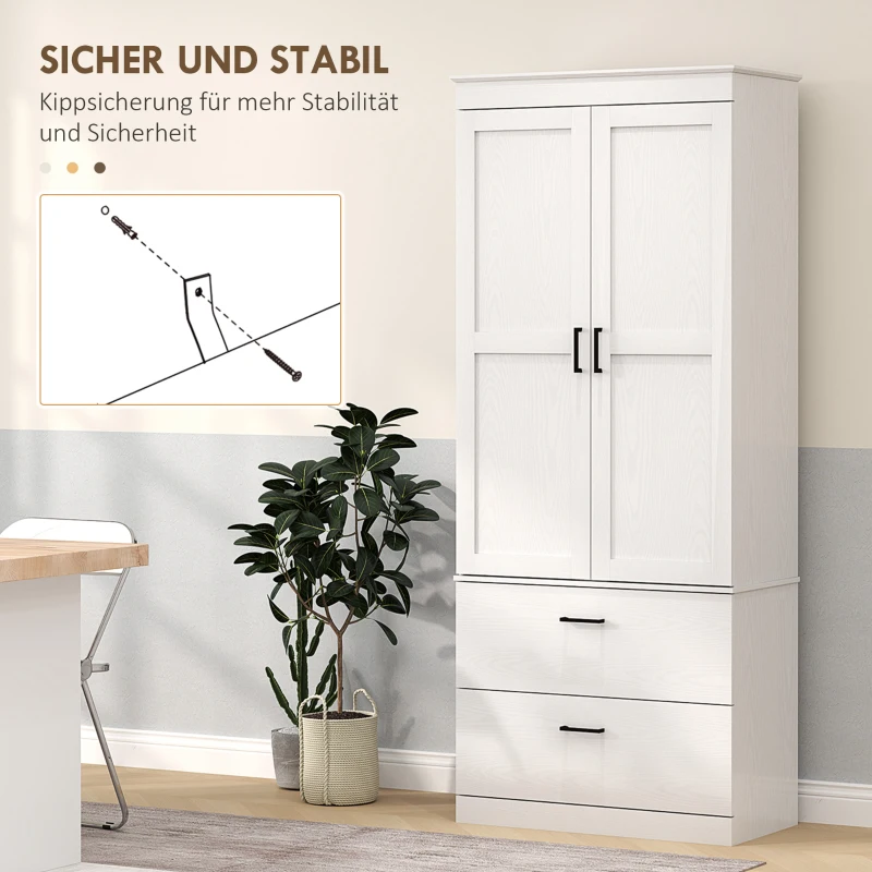 HOMCOM Freistehender Küchenschrank mit verstellbaren Regalen und zwei breiten Schubladen für Wohnzimmer, Küche, Weiß(m-7)