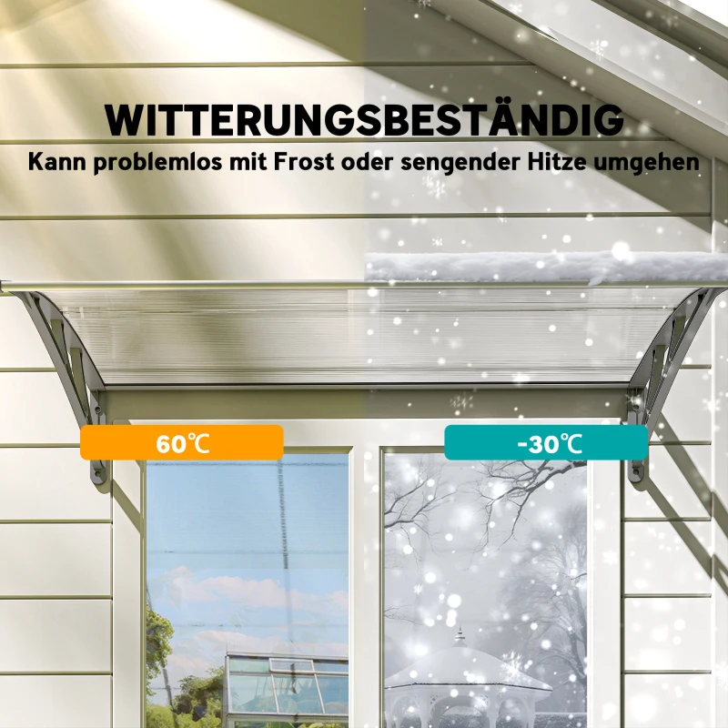 Outsunny Deurafdak, bescherming tegen regen, wind en hagel, polycarbonaat, aluminium verbindingsstangen, 110 x 60 x 18 cm, grijs