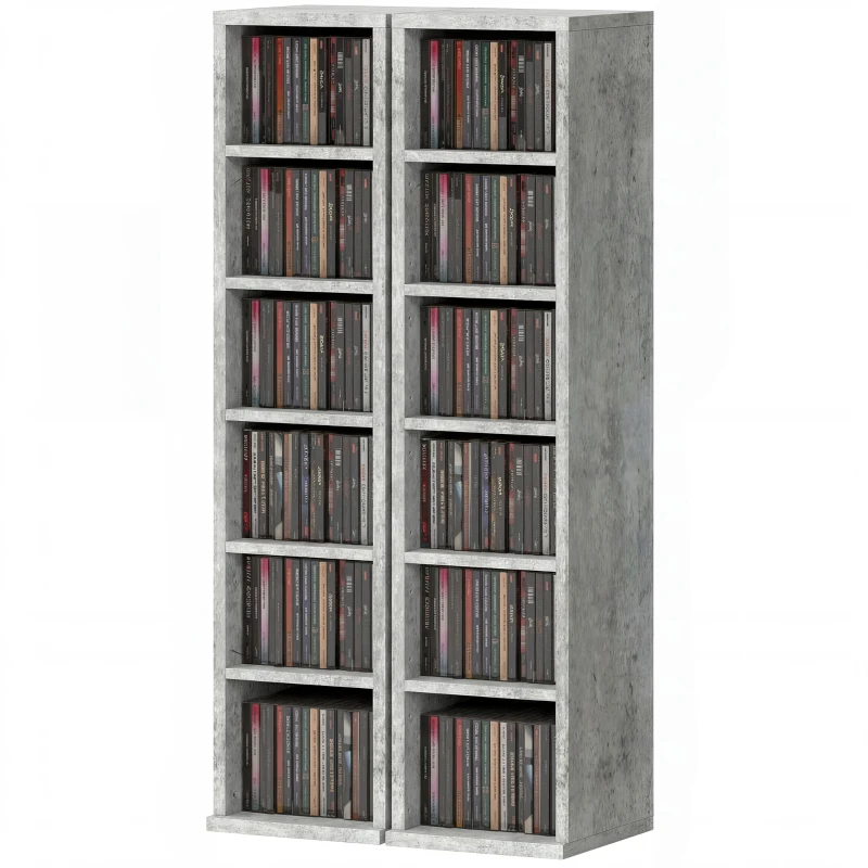 HOMCOM Set of 2 CD Media Display Shelf Unit Tower Rack with Adjustable Shelves, Grey