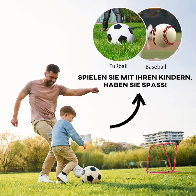 HOMCOM Fußball Rebounder-Netz, klappbar, Rückprallwand, Verstellbar in 5 Stufen, Metall, 78 x 84 x 65-78 cm, Rot