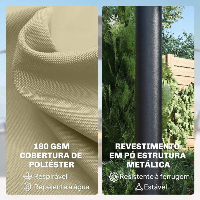 Outsunny Chapéu de Sol Duplo com 36 Luzes LED Solares 4x2 m Manivela UPF50+ Chapéu de Sol para Jardim Bege
