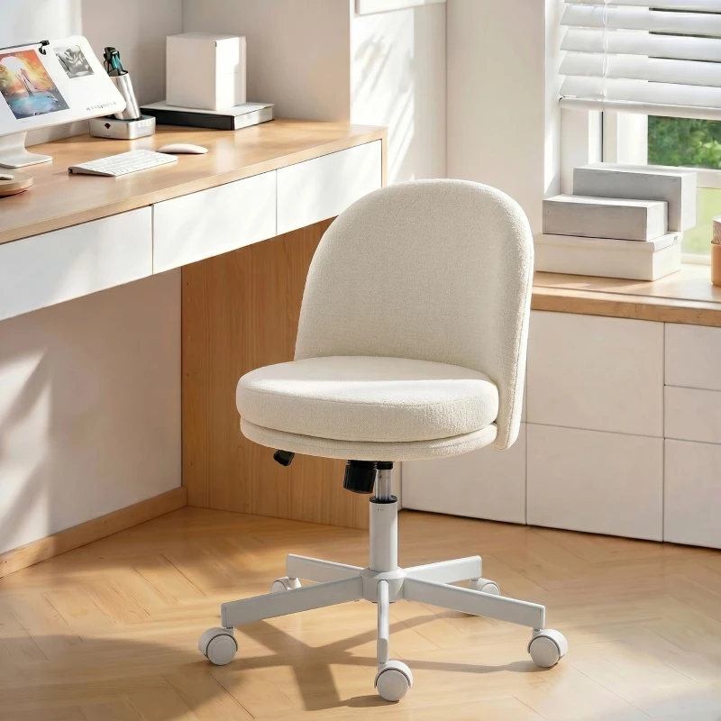 HOMCOM Homeoffice Stuhl Höhenverstellbar Schreibtischstuhl mit Chenille-Optik, Schminkstuhl mit Wippfunktion Creme