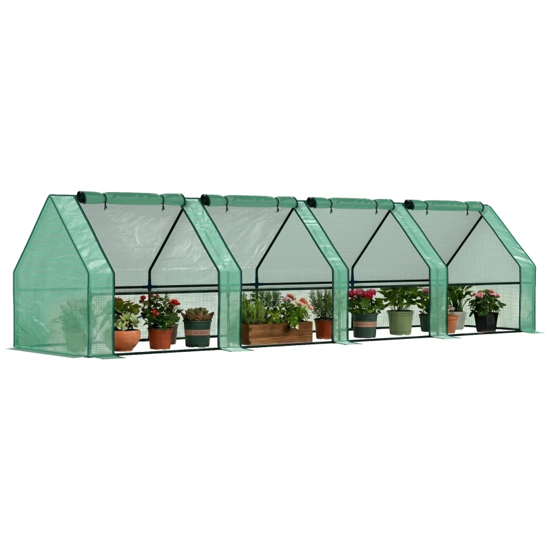 Outsunny Kas met ritssluitingsramen, winterbestendig foliekas van staal 360 x 90 x 90 cm groen
